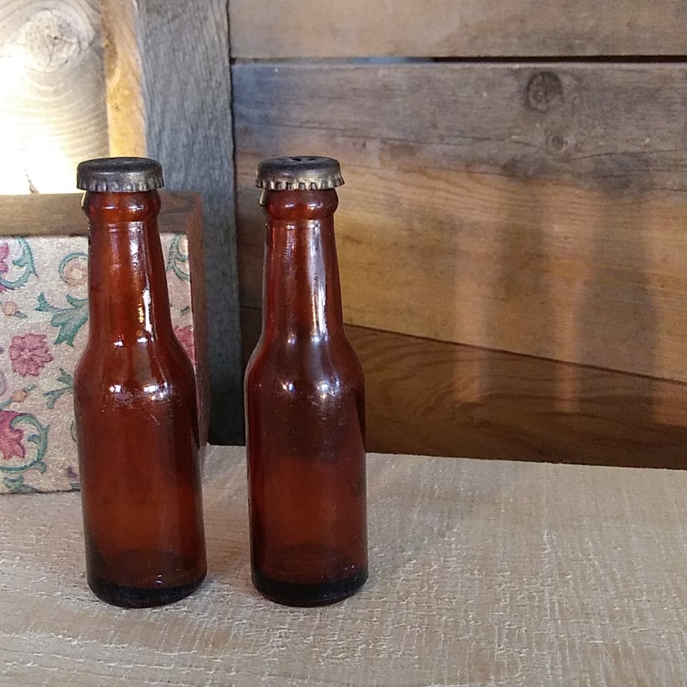 Brown Glass Bottles Salt and Pepper Shakers